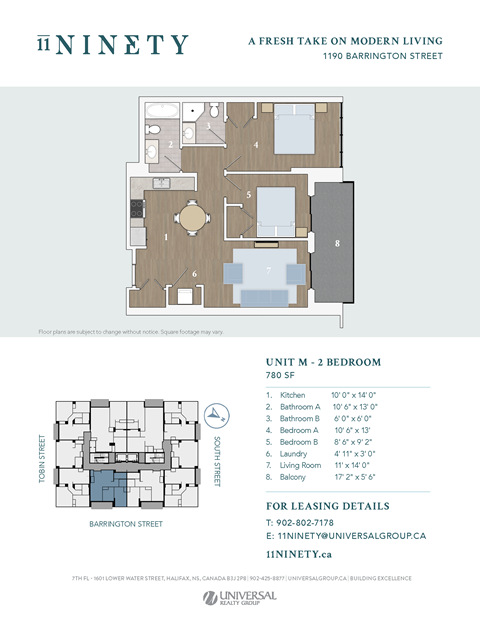 Floor plan for 2 beds, 2 baths, 1086 sqft
